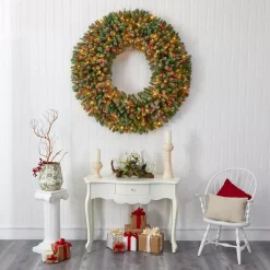 Christmas Greenery Nearly Natural 5 Ft. Pre-Lit Giant Flocked Artificial Christmas Wreath With 280 Multi-Colored Lights And Pine Cones -Christmas Lights Sales nearly natural christmas wreaths 4449 31 1000