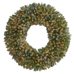 Christmas Greenery Nearly Natural 5 Ft. Pre-Lit Giant Flocked Artificial Christmas Wreath With 280 Multi-Colored Lights And Pine Cones