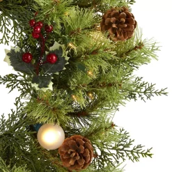 Christmas Greenery Nearly Natural 24 In. Pre-Lit Christmas Artificial Wreath With 50 White Warm Lights 7 Globe Bulbs Berries And Pine Cones -Christmas Lights Sales nearly natural christmas wreaths 4456 4f 1000