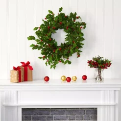 Christmas Greenery Nearly Natural 24 In. Holly Berry Artificial Wreath -Christmas Lights Sales nearly natural christmas wreaths 4475 31 1000