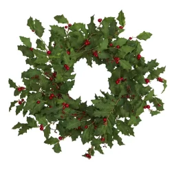 Christmas Greenery Nearly Natural 24 In. Holly Berry Artificial Wreath