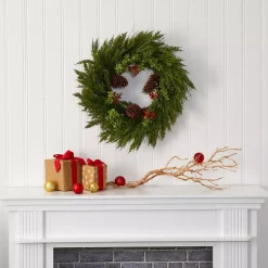 Christmas Greenery Nearly Natural 26 In. Cypress With Berries And Pine Cones Artificial Wreath 7 Christmas Greenery Nearly Natural 26 In. Cypress With Berries And Pine Cones Artificial Wreath -Christmas Lights Sales nearly natural christmas wreaths 4485 31 1000