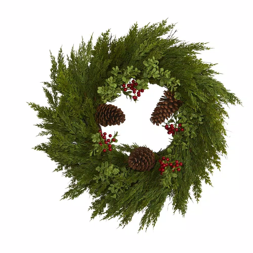 Christmas Greenery Nearly Natural 26 In. Cypress With Berries And Pine Cones Artificial Wreath 3 Christmas Greenery Nearly Natural 26 In. Cypress With Berries And Pine Cones Artificial Wreath