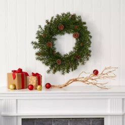 Christmas Greenery Nearly Natural 18 In. Alpine Pine And Pine Cone Artificial Wreath -Christmas Lights Sales nearly natural christmas wreaths 4721 31 1000