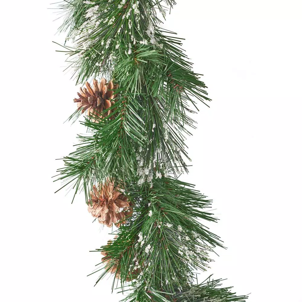 Christmas Greenery Noble House 9 Ft. Cashmere Pine Battery Operated Pre-Lit LED Artificial Christmas Garland With Snowy Branches And Pinecones 5 Christmas Greenery Noble House 9 Ft. Cashmere Pine Battery Operated Pre-Lit LED Artificial Christmas Garland With Snowy Branches And Pinecones - Image 3
