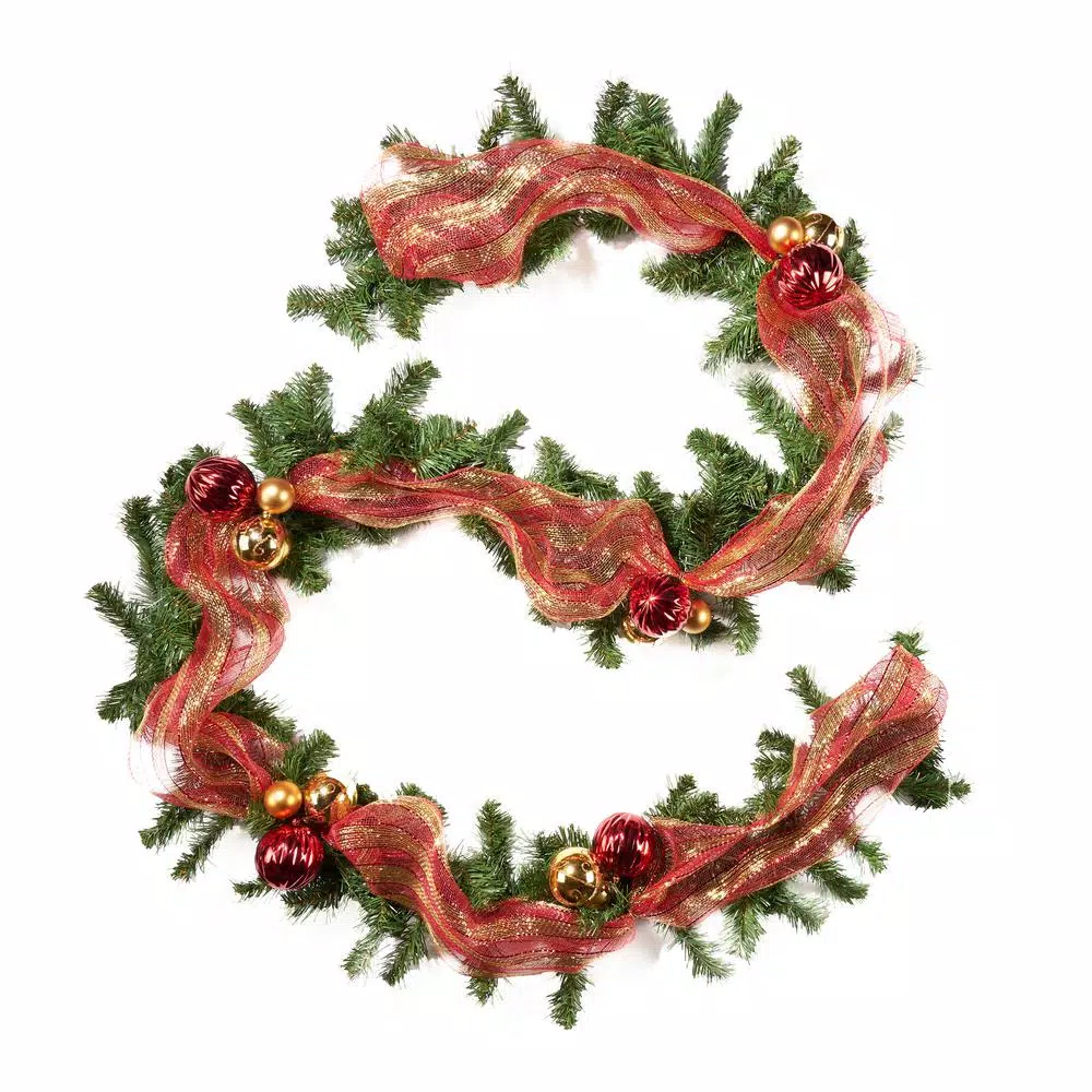 Christmas Greenery Noble House 9 Ft. Green Battery Operated Pre-Lit Warm White LED Noble Fir Pre-Decorated Artificial Christmas Garland 4 Christmas Greenery Noble House 9 Ft. Green Battery Operated Pre-Lit Warm White LED Noble Fir Pre-Decorated Artificial Christmas Garland - Image 2