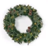 Christmas Greenery Noble House 24 In. Green Battery Operated Pre-Lit Warm White LED Mixed Spruce Artificial Christmas Wreath With Pine Cones -Christmas Lights Sales noble house christmas wreaths 83822 64 1000