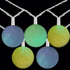 Christmas Lights Northlight 7.5 Ft. 10-Light Green Yellow And Blue Color Changing Sparkle Globe Patio LED Lights With White Wire