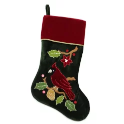 Indoor Christmas Decorations Northlight 20 In. Red And Green Velveteen Cardinal Embroidered Polyester Christmas Stocking