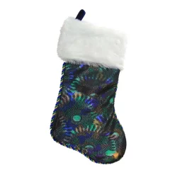 Indoor Christmas Decorations Northlight 19 In. Blue Green And Gold Braided Peacock Shimmer With Plush Cuff Christmas Stocking