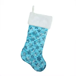 Indoor Christmas Decorations Northlight 20.5 In. Ice Palace Blue Sequin Snowflake Christmas Stocking With White Faux Fur Cuff