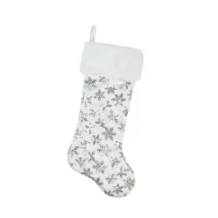 Indoor Christmas Decorations Northlight 20.5 In. Ice Palace White And Silver Sequin Snowflake Christmas Stocking With Faux Fur Cuff