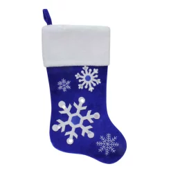 Indoor Christmas Decorations Northlight 22.25 In. Blue And White Polyester Velveteen Embroidered Christmas Stocking