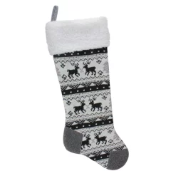 Indoor Christmas Decorations Northlight 23.25 In. Black Gray And White Polyester Rustic Lodge Knit Christmas Stocking With Sherpa Cuff