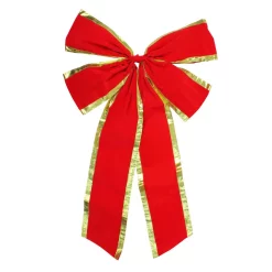 Christmas Tree Decorations Northlight 24 In. X 38 In. 4-Loop Velveteen Christmas Bow With Gold Trim, Red