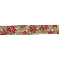 Christmas Tree Decorations Northlight 2.5 In. X 16 Yds. Red And Green Poinsettia Wood Planks Christmas Wired Ribbon