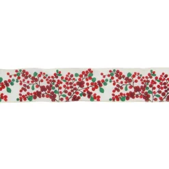 Christmas Tree Decorations Northlight 2.5 In. X 16 Yds. Red Berries On Branches Wired Craft Ivory Ribbon