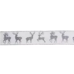 Christmas Tree Decorations Northlight 2.5 In. X 16 Yds. White And Silver Glitter Deer Wired Craft Ribbon