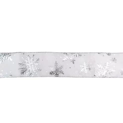 Christmas Tree Decorations Northlight 2.5 In. X 16 Yds. Metallic White And Silver Snowflake Wired Craft Ribbon