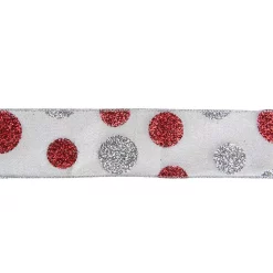 Christmas Tree Decorations Northlight 2.5 In. X 16 Yds. Silver And Red Glitter Polka Dots On Metallic Wired Ribbon