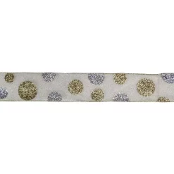 Christmas Tree Decorations Northlight 2.5 In. X 16 Yds. Gold And Silver Glitter Polka Dots On Metallic Wired Ribbon