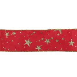 Christmas Tree Decorations Northlight 2.5 In. X 16 Yds. Metallic Gold Glitter Stars On Bright Red Wired Craft Ribbon