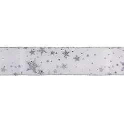 Christmas Tree Decorations Northlight 2.5 In. X 16 Yds. Shimmering Silver Glitter Stars On White Wired Craft Ribbon
