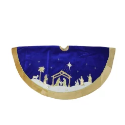 Christmas Tree Decorations Northlight 48 In. Blue And Gold Nativity Scene Christmas Tree Skirt With Gold Border