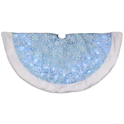 Christmas Tree Decorations Northlight 48 In. LED Blue Iridescent Glittered Snowflakes Christmas Tree Skirt