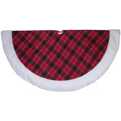 Christmas Tree Decorations Northlight 60 In. Red And Green Plaid Christmas Tree Skirt With White Sherpa Trim