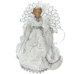 Christmas Tree Decorations Northlight 13 In. Lighted B/O Fiber Optic Angel With White Gown Christmas Tree Topper