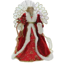 Christmas Tree Decorations Northlight 14.5 In. Lighted B/O Fiber Optic Angel With Red Gown Christmas Tree Topper