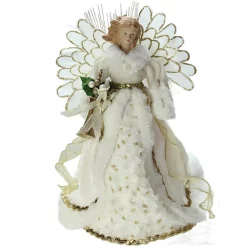 Christmas Tree Decorations Northlight 14 In. Lighted B/O Fiber Optic Angel In Cream And Gold Gown Christmas Tree Topper