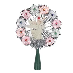 Christmas Tree Decorations Northlight 8 In. Silver Tinsel Wreath With Angel Christmas Tree Topper With Multi-Lights