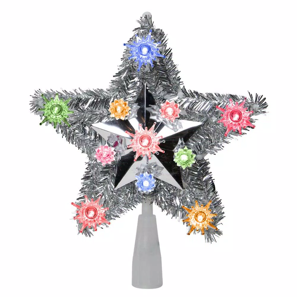 Christmas Tree Decorations Northlight 9 In. Lighted Silver Tinsel Star Christmas Tree Topper In Multi-Lights 4 Christmas Tree Decorations Northlight 9 In. Lighted Silver Tinsel Star Christmas Tree Topper In Multi-Lights - Image 2
