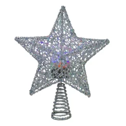 Christmas Tree Decorations Northlight 13 In. LED Lighted Silver Glittered Star With Rotating Projector Christmas Tree Topper