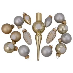 Christmas Tree Decorations Northlight 0.75 In. To 5.5 In. Gold And Silver Shiny And Matte Christmas Mini Tree Topper And Glass Ornament Set (15-Count)