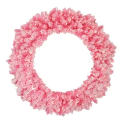 Christmas Greenery Northlight 36 In. Pre-Lit Flocked Pink Artificial Christmas Wreath With Clear Lights
