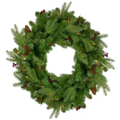 Christmas Greenery Northlight 24 In. Pre-Lit Mixed Winter Berry Pine Artificial Christmas Wreath – Clear Lights