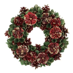 Christmas Greenery Northlight 13.5 In. Unlit Red And Green Floral And Pine Cone Wooden Christmas Wreath