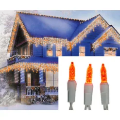 Sienna Set Of 70 Orange Gold LED M5 Icicle Christmas Lights – White Wire