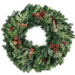 Christmas Greenery VAN ZYVERDEN 24 In. Live Fresh Cut Pacific Northwest Cinnamon Spice Christmas Wreath