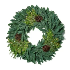 Christmas Greenery VAN ZYVERDEN 24 In. Live Fresh Cut Pacific Northwest Mixed Christmas Wreath Pine Cone Decorated