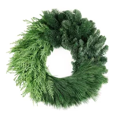 Christmas Greenery VAN ZYVERDEN 24 In. Live Fresh Cut Pacific Northwest Modern Block Christmas Wreath