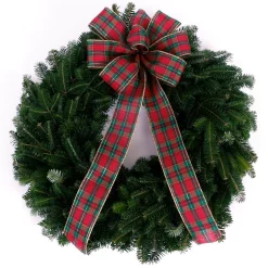 Christmas Greenery VAN ZYVERDEN 24 In. Live Fresh Cut Blue Ridge Mountain Decorated Fraser Fir Christmas Wreath With Bow