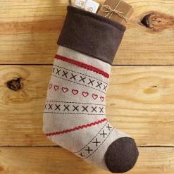 Indoor Christmas Decorations VHC Brands 15 In. Merry Little Christmas Khaki Tan Traditional Decor Stocking -Christmas Lights Sales vhc brands christmas stockings 26636 31 1000