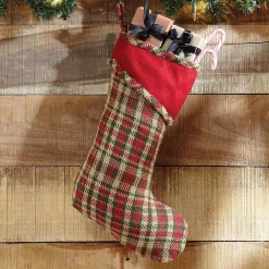 Indoor Christmas Decorations VHC Brands 15 In. Cotton Claren Cherry Red Rustic Christmas Decor Stocking -Christmas Lights Sales vhc brands christmas stockings 28770 31 1000