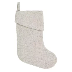 Indoor Christmas Decorations VHC Brands 15 In. Cotton/Metallic Thread Creme Nowell Farmhouse Christmas Decor Stocking