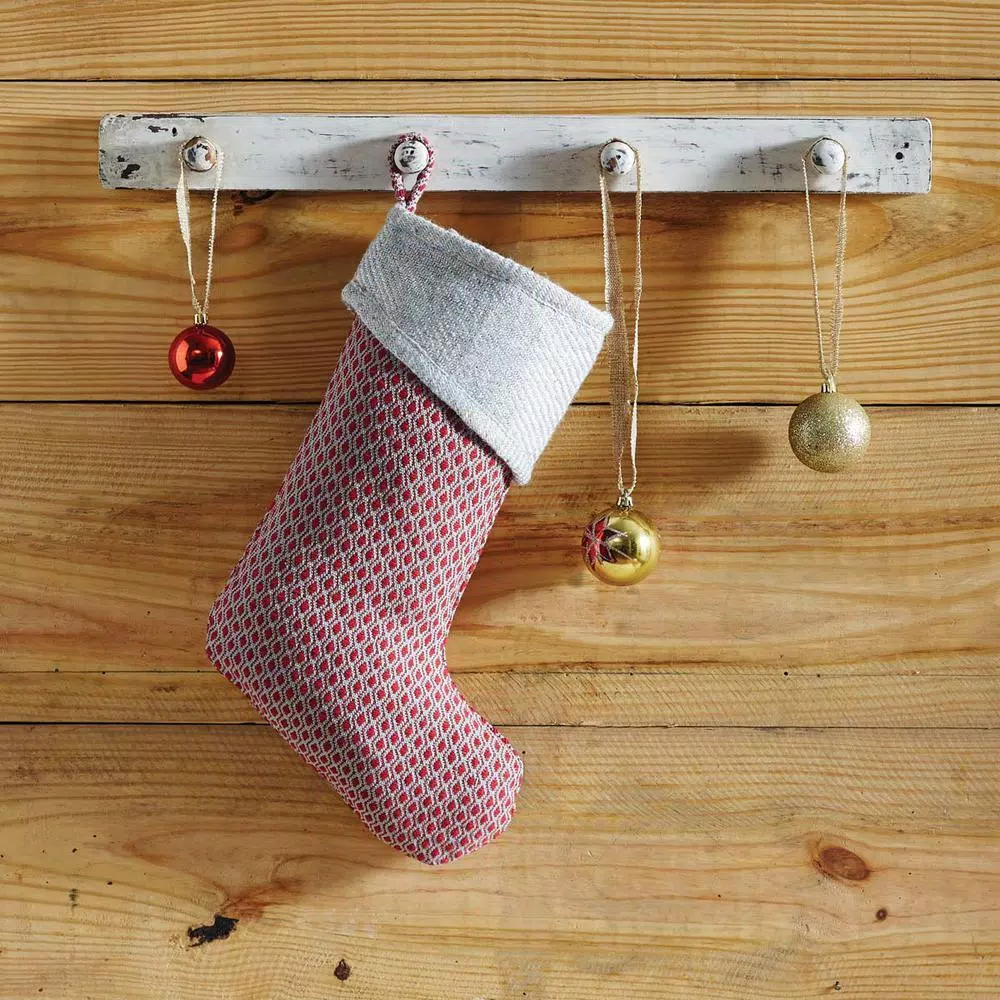 Indoor Christmas Decorations VHC Brands 15 In. Cotton And Wool Tannen Deep Red Traditional Christmas Decor Stocking 4 Indoor Christmas Decorations VHC Brands 15 In. Cotton And Wool Tannen Deep Red Traditional Christmas Decor Stocking - Image 2