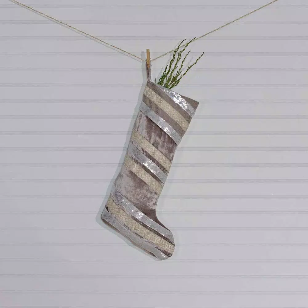 Indoor Christmas Decorations VHC Brands 20 In. Viscose/Polyester Allura Dove Grey Glam Christmas Decor Stocking 5 Indoor Christmas Decorations VHC Brands 20 In. Viscose/Polyester Allura Dove Grey Glam Christmas Decor Stocking - Image 3